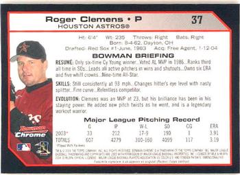 2004 Bowman Chrome #37 Roger Clemens Back