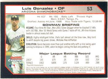 2004 Bowman Chrome #53 Luis Gonzalez Back