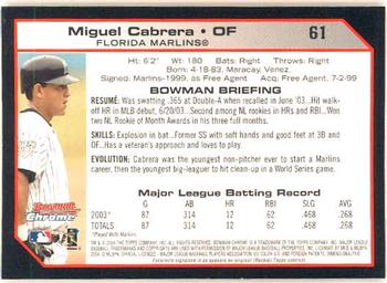 2004 Bowman Chrome #61 Miguel Cabrera Back