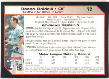 2004 Bowman Chrome #72 Rocco Baldelli Back