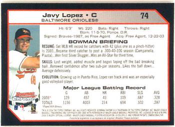 2004 Bowman Chrome #74 Javy Lopez Back