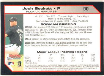 2004 Bowman Chrome #90 Josh Beckett Back