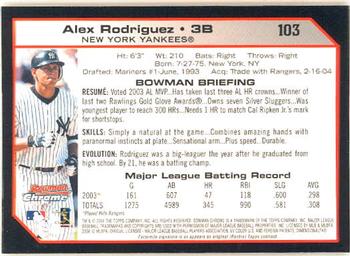 2004 Bowman Chrome #103 Alex Rodriguez Back