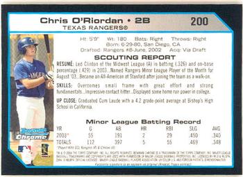 2004 Bowman Chrome #200 Chris O'Riordan Back
