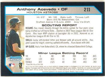 2004 Bowman Chrome #211 Anthony Acevedo Back