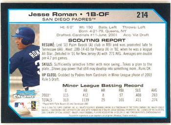 2004 Bowman Chrome #214 Jesse Roman Back