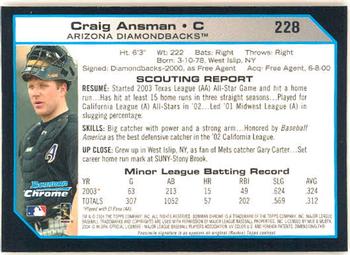 2004 Bowman Chrome #228 Craig Ansman Back