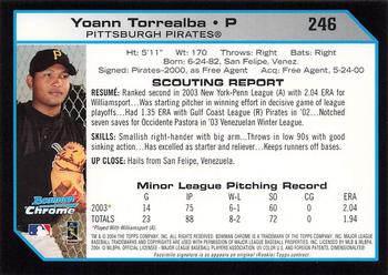 2004 Bowman Chrome #246 Yoann Torrealba Back