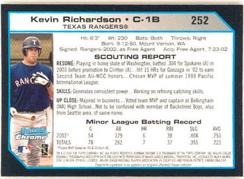 2004 Bowman Chrome #252 Kevin Richardson Back