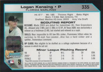 2004 Bowman Chrome #335 Logan Kensing Back