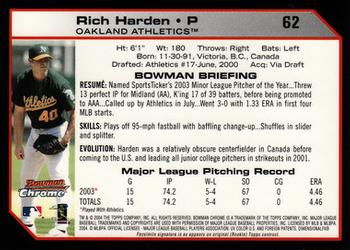 2004 Bowman Chrome #62 Rich Harden Back