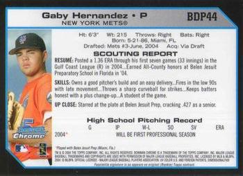 2004 Bowman Draft Picks & Prospects - Chrome #BDP44 Gaby Hernandez Back