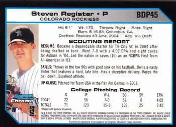 2004 Bowman Draft Picks & Prospects - Chrome #BDP45 Steven Register Back