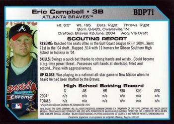 2004 Bowman Draft Picks & Prospects - Chrome #BDP71 Eric Campbell Back