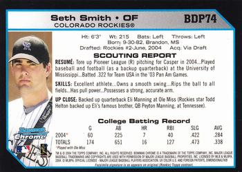 2004 Bowman Draft Picks & Prospects - Chrome #BDP74 Seth Smith Back