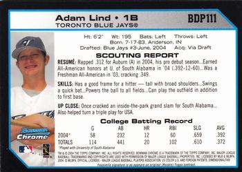 2004 Bowman Draft Picks & Prospects - Chrome #BDP111 Adam Lind Back