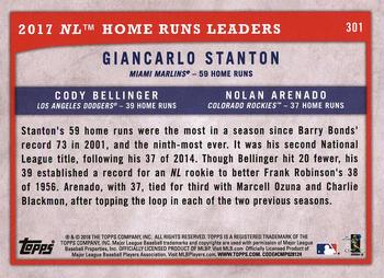 2018 Topps Big League #301 2017 NL Home Runs Leaders (Giancarlo Stanton / Cody Bellinger / Nolan Arenado) Back
