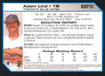 2004 Bowman Draft Picks & Prospects #BDP111 Adam Lind Back