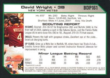 2004 Bowman Draft Picks & Prospects #BDP161 David Wright Back