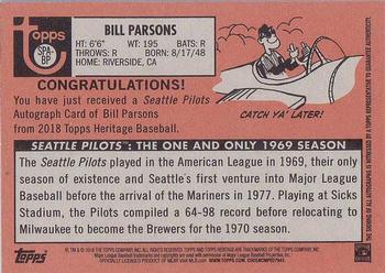 2018 Topps Heritage - Seattle Pilots Autographs #SPA-BP Bill Parsons Back