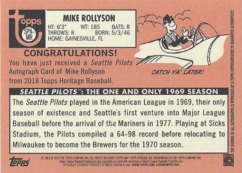2018 Topps Heritage - Seattle Pilots Autographs #SPA-MR Mike Rollyson Back