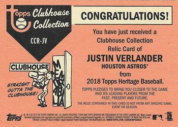 2018 Topps Heritage - Clubhouse Collection Relics #CCR-JV Justin Verlander Back