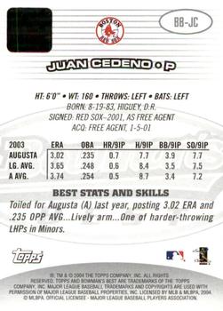2004 Bowman's Best #BB-JC Juan Cedeno Back