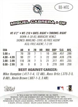 2004 Bowman's Best #BB-MTC Miguel Cabrera Back