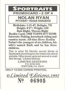 1992 Sportraits Limited Edition Promo Series 2 #2 Nolan Ryan Back