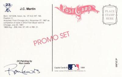 1994 Ron Lewis 1969 New York Mets 25th Anniversary Postcards #23 J.C. Martin Back