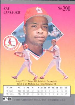 1991 Ultra #290 Ray Lankford Back