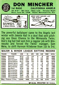 2016 Topps Heritage - 50th Anniversary Buybacks #312 Don Mincher Back