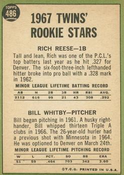 2016 Topps Heritage - 50th Anniversary Buybacks #486 Twins 1967 Rookie Stars (Rich Reese / Bill Whitby) Back