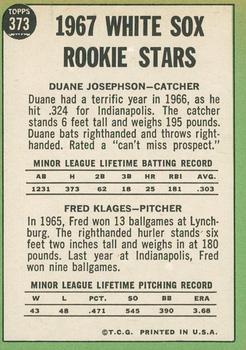 2016 Topps Heritage - 50th Anniversary Buybacks #373 White Sox 1967 Rookie Stars (Duane Josephson / Fred Klages) Back