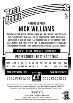 2018 Donruss - Gold Press Proof #32 Nick Williams Back