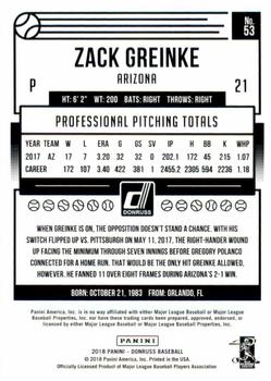 2018 Donruss - Gold Press Proof #53 Zack Greinke Back