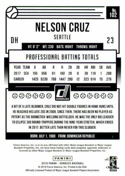 2018 Donruss - Gold Press Proof #102 Nelson Cruz Back