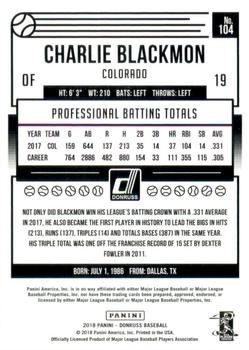 2018 Donruss - Gold Press Proof #104 Charlie Blackmon Back