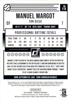 2018 Donruss - Gold Press Proof #114 Manuel Margot Back