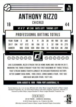 2018 Donruss - Gold Press Proof #141 Anthony Rizzo Back