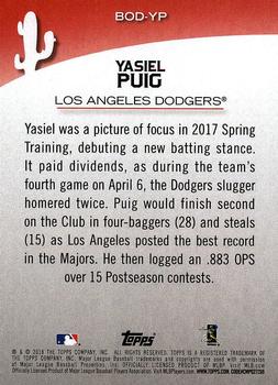 2018 Topps Opening Day - Before Opening Day #BOD-YP Yasiel Puig Back