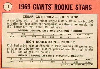 2018 Topps Heritage - 50th Anniversary Buybacks #16 Giants 1969 Rookie Stars (Cesar Gutierrez / Rich Robertson) Back