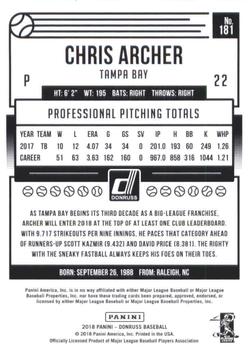 2018 Donruss - Career Stat Line #181 Chris Archer Back