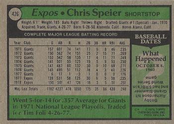2015 Topps - Topps Originals Buybacks 1979 #426 Chris Speier Back