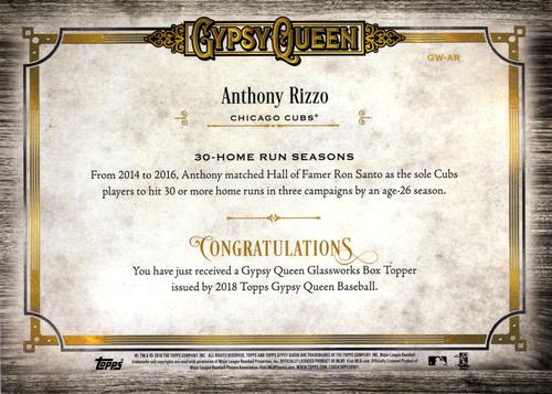 2018 Topps Gypsy Queen - GQ GlassWorks Box Toppers #GW-AR Anthony Rizzo Back