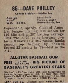 1948-49 Leaf #85 Dave Philley Back