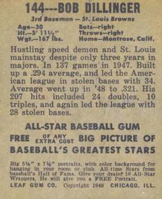 1948-49 Leaf #144 Bob Dillinger Back