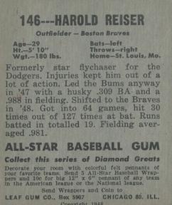 1948-49 Leaf #146 Harold Reiser Back