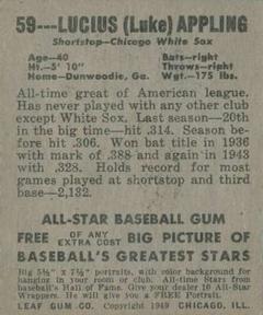 1948-49 Leaf #59 Lucius Appling Back