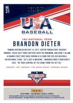 2018 Panini USA Baseball Stars & Stripes - Longevity Base Ruby #31 Brandon Dieter Back